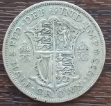 (A836) MONEDA DIN ARGINT ANGLIA - HALF CROWN 1933, REGELE GEORGE AL V-LEA, 14,14 GRAME, PURITATE 500, Europa