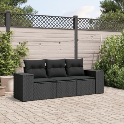 vidaXL Set mobilier de grădină cu perne, 3 piese, negru, poliratan 3222254 foto