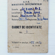 Carnet de identitate, 1955/56, R.P.R Miniesteul Invatamantului, Baia Sprie