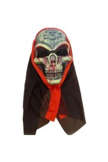 Mască de craniu de Halloween cu p&acirc;nză neagră, negru-roșu-verzui, mărime universală