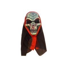 Mască de craniu de Halloween cu p&acirc;nză neagră, negru-roșu-verzui, mărime universală