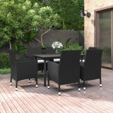 Set mobilier gradina Gossi, 7 piese, poliratan negru/crem, masa sticla, perne incluse, rezistent intemperii