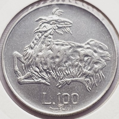 2660 San Marino 100 Lire 1974 Animals Series (1st edition) &amp;ndash; Goat km 36 foto