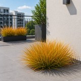 Planta artificiala tufa de iarba curbata 38 cm, densitate mare, galben-portocaliu