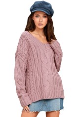 M643-5 Pulover cu decolteu in V si model cu impletituri