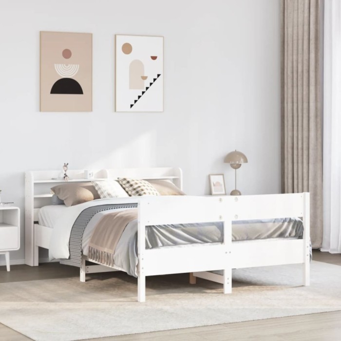 Gossi cadru de pat fara saltea, alb, 160x200 cm, lemn masiv pin