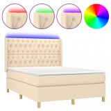 Cumpara ieftin Pat cu arcuri, saltea si LED, crem, 140x200 cm, textil