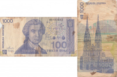 1991 (8 Octombrie), 1.000 Dinara (P-22a) - Croaţia foto
