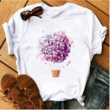 Tricou dama cu maneca scurta, marime L, model balon cu flori