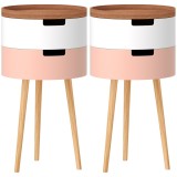 HOMCOM Set de 2 Mese Totunde de Cafea cu 3 Niveluri, 2 Spații de Depozitare și Tavă Detașabilă, &Phi;35x65,5 cm, Multicolor | Aosom Romania