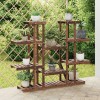 Suport flori vidaXL lemn masiv brad 110x25x110.5cm, rafturi multiple, interior/exterior, maro carbonizat