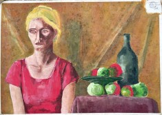 Tablou / lucrare LEPADATESCU Saftica Simona, cca 70 x 50, acrilic pe carton subtire, stampila Universitatea de Arta Bucuresti pictor roman arta