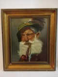 Lucrare &icirc;n ulei portret bătr&acirc;n cu pipa