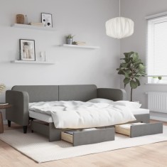 vidaXL Pat de zi cu extensie și sertare, gri &icirc;nchis, 80x200 cm textil
