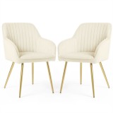 Set 2 scaune dining Florence tapitate velur crem, picioare aurii, Akord Furniture Factory