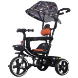 Tricicleta Copii 2-6 Ani cu Copertina, Maner Parental, Roti Silicon, Negru