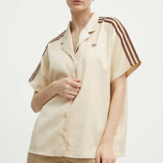 adidas Originals cămașă femei, culoarea bej, cu guler clasic, relaxed, IS3848