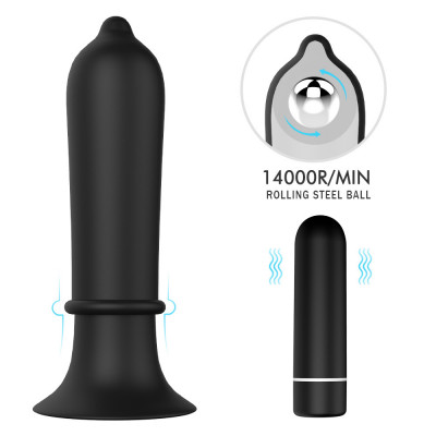Dop Anal Condom 9 Moduri Vibratii Silicon USB Negru 11.2 cm Guilty Toys foto
