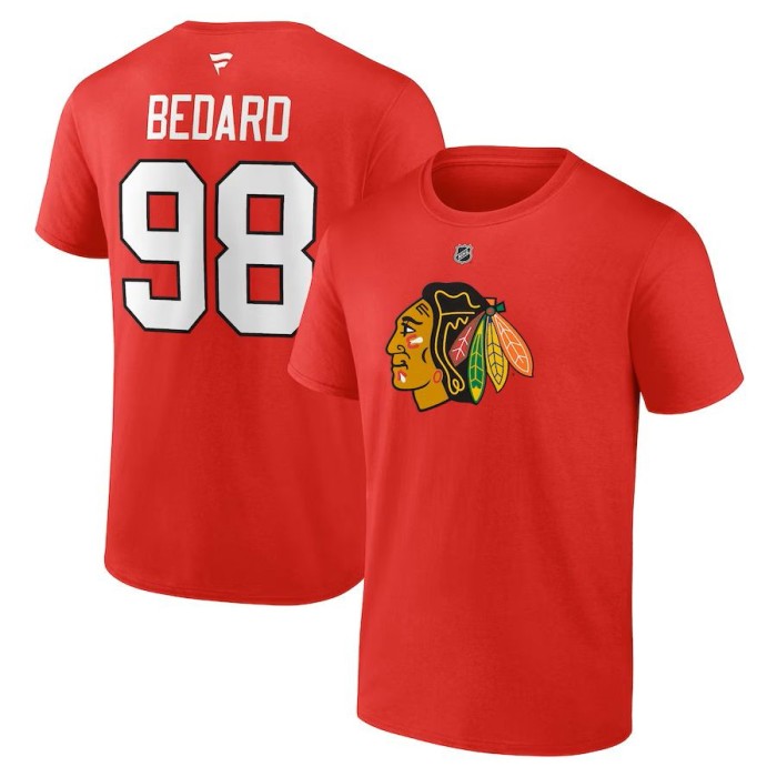 Chicago Blackhawks tricou de bărbați Connor Bedard #98 Draft 2023 Stack Logo Name &amp;amp; Number Red - 3XL