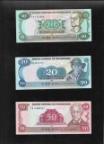 Set Bancnote Nicaragua 10, 20, 50 Cordobas 1985 UNC - Colectie Bancnote America de Sud