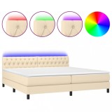 Cumpara ieftin Pat cu arcuri, saltea si LED, crem, 200x200 cm, textil