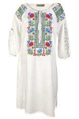 Rochie traditionala dama R24, alb/mov , marimea M