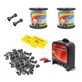 Kit complet gard electric 12V. 14 Joule, lungime sarma 1000m 200 izolatori si placute avertizare Breckner Germany