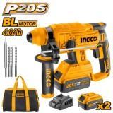 Cumpara ieftin Ciocan Rotopercutor Industrial 20V BL Motor cu 2 Acumulator 4Ah Incarcator + Geanta Ingco CRHLI22012