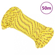 vidaXL Fr&acirc;nghie de barcă, galben, 4 mm, 50 m, polipropilenă