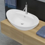 Chiuvetă din ceramică ovală cu preaplin și gaură robinet, vidaXL