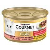 Conservă Gourmet GOLD - bucăți de somon și pui &icirc;n sos, 85g