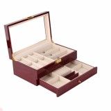 Cumpara ieftin Cutie Depozitare Ceasuri, Ochelari, Bijuterii Lemn Time Veranda, 34x21x14cm, Interior Catifea Crem, Cires
