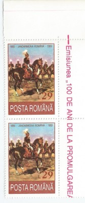 Romania, LP 1322/1993, 100 de ani Jandarmeria Rurala, pereche verticala, MNH foto