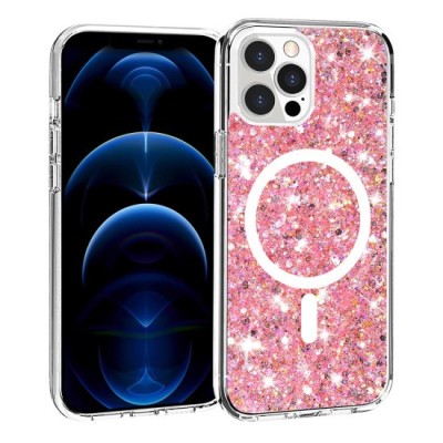 Husa pentru iPhone 12 Pro Max - Techsuit Sparkly Glitter MagSafe - Pink foto