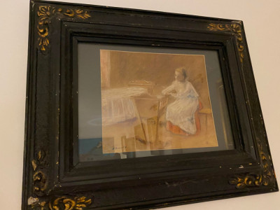 Tablou Cantec de leagan de N. Vermont, rama de stejar, pastel pe carton foto