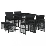 Set mobilier de gradina cu perne, 9 piese, negru, poliratan