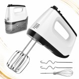 Cumpara ieftin Mixer de Mana 400W, 6 Viteze, Turbo, 2 Teluri &amp; 2 Carlige Inox, Cutie Depozitare, Pudding Alb/Negru