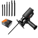 Adaptor fierastrau lance sau pendular, Folixs&reg;, pentru bormasina electrica, Portabil, Multifunctional, cu 6 lame pentru lemn, metal, PVC, Negru