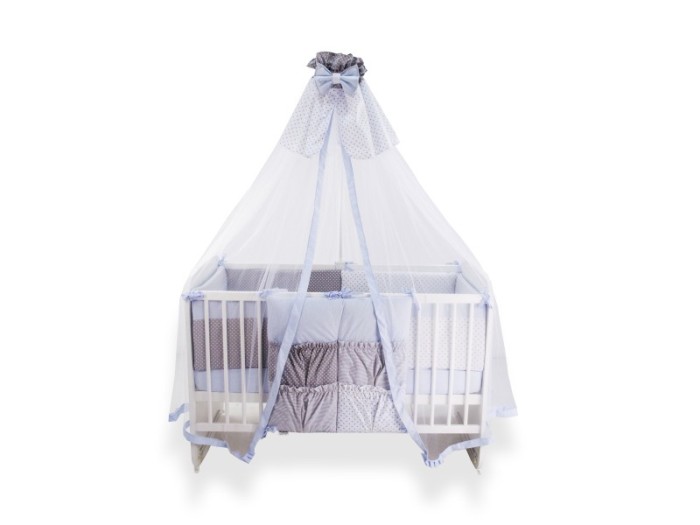 Lenjerie MyKids Dots Blue-Grey 11 Piese 120x60 cm GreatGoods Plaything