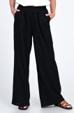 Pantaloni Dama Eranthe Culottes Wide Leg V338 Negri, In &amp; Vascoza, Talie Elastica, Buzunare - L