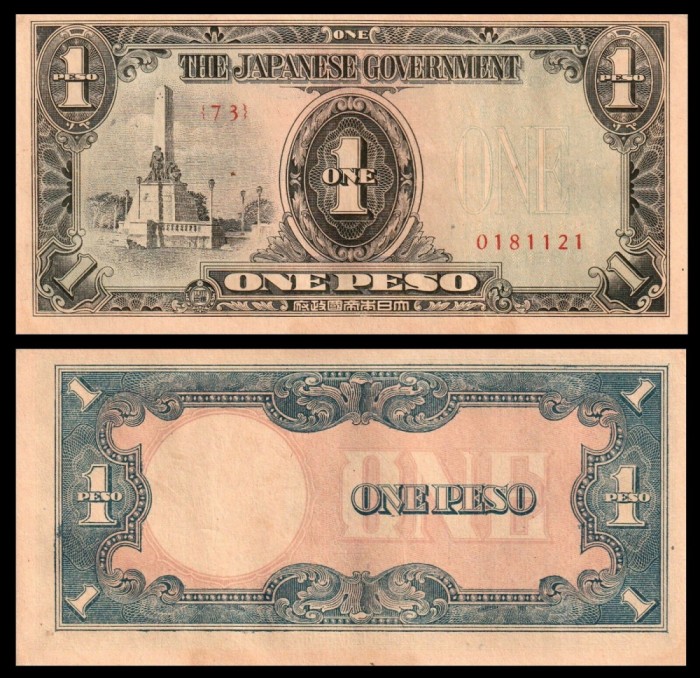 FILIPINE █ bancnota █ 1 Peso █ 1943 █ P-109a █ UNC █ necirculata