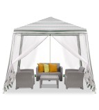 Cort pavilion usor de montat, cu plasa de tantari, alb-verde, 2,4X2,4m