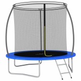 Trambulina Copii vidaXL 244cm cu Plasa Siguranta, Scara si Copertina, Sarcina Max 100kg, Albastru/Gri/Negru