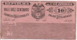A3951N Republica de Colombia, Vale diez centavos correos nacionales valor declarado, 1890