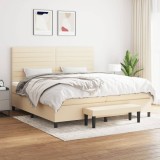 Cumpara ieftin Pat box spring cu saltea, crem, 200x200 cm, textil