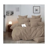 Cumpara ieftin Lenjerie de Pat Dublu Bumbac Damasc 4 Piese cu Elastic, Bej Inchis - XIA174