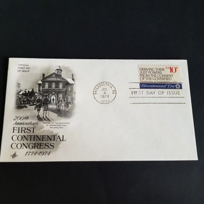 Bicentenar Primul Congres Continental-Plic Filatelic 1974 SUA FDC , Vintage foto