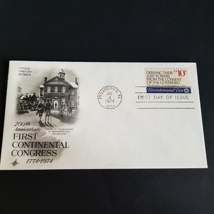 Bicentenar Primul Congres Continental-Plic Filatelic 1974 SUA FDC , Vintage