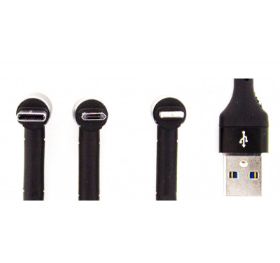 Cablu de date 3in1 USB to Lightning, Type-C, Micro-USB Black, AM+ foto