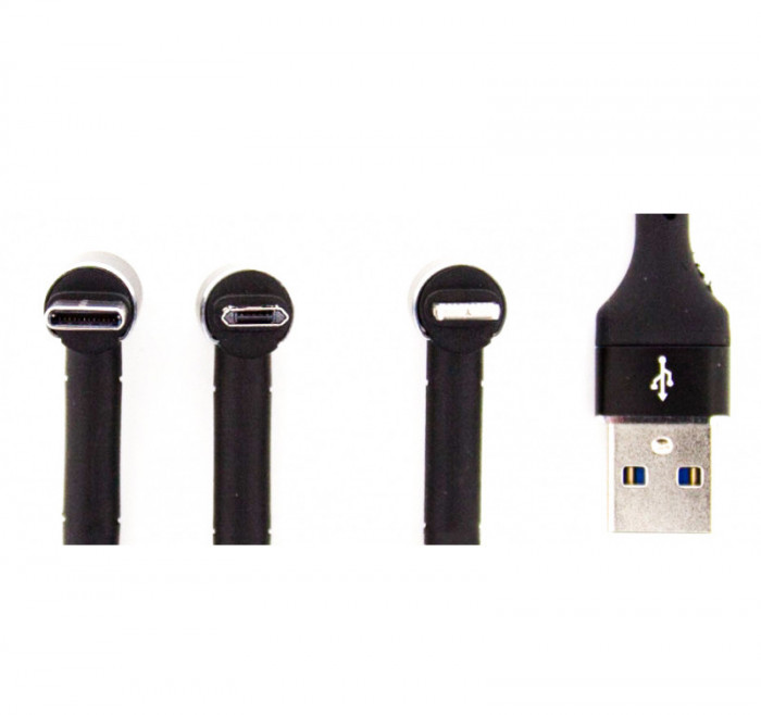 Cablu de date 3in1 USB to Lightning, Type-C, Micro-USB Black, AM+